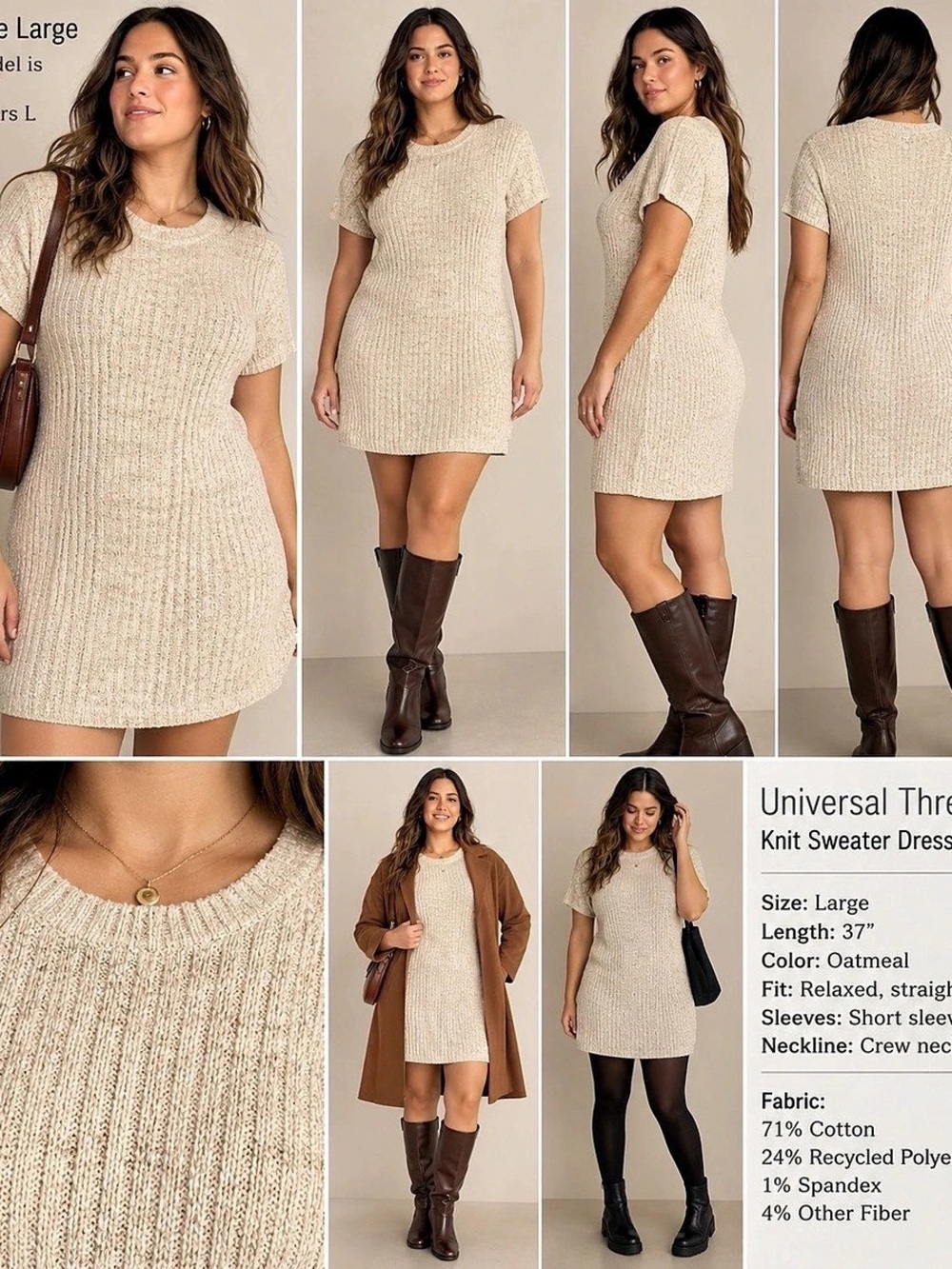 Universal Thread Short Sleeve Rib Mini Sweater Dress Cream Large NWT